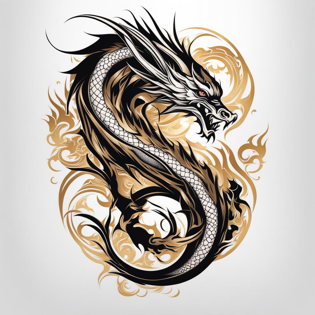 Dragon tattoo in arm, Elegant dragon tattoos designed to adorn the arms.  color, tattoo style pattern, clean white background