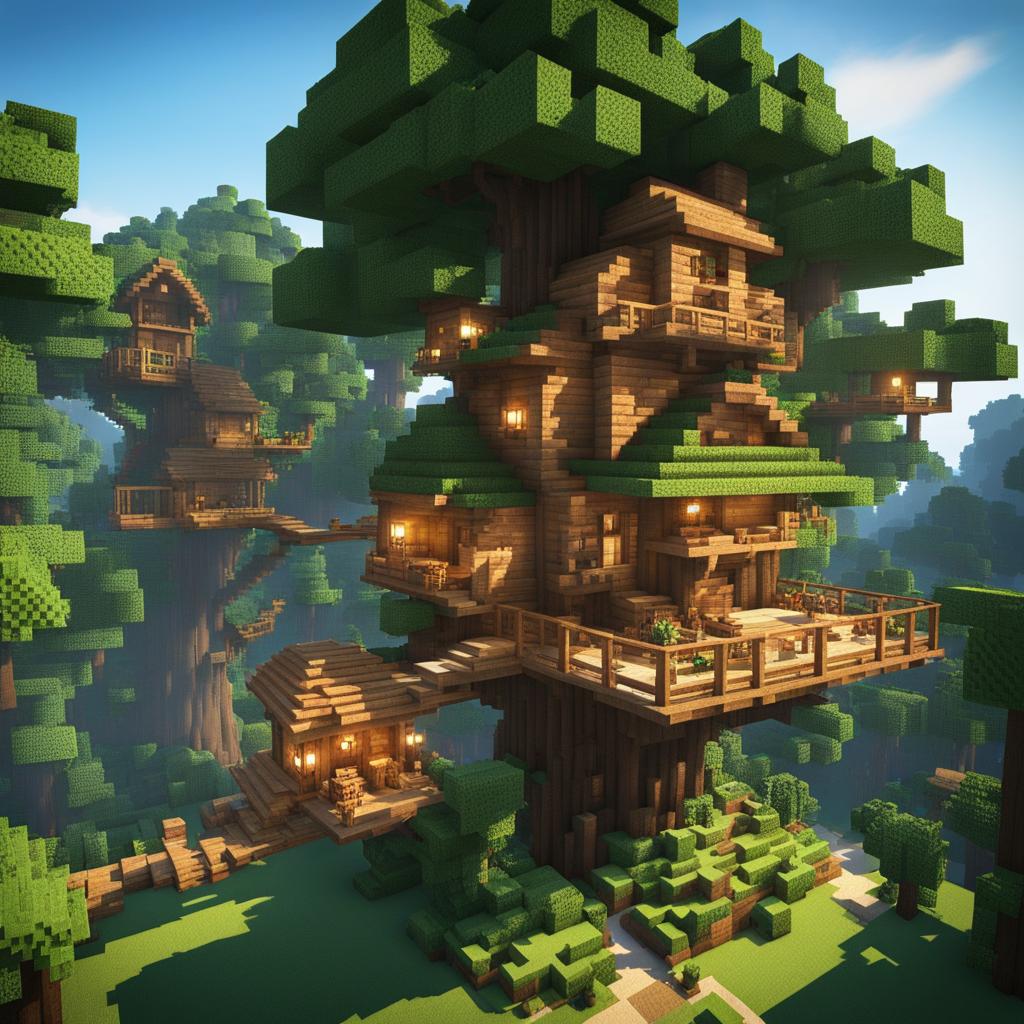 treehouse village in the heart of a magical forest - minecraft house design ideas minecraft block style