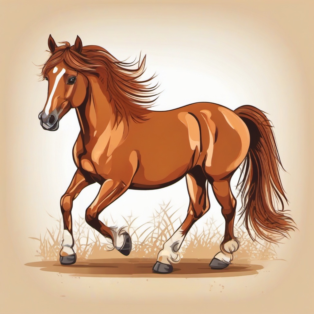 Cute chestnut horse  , vector illustration, clipart