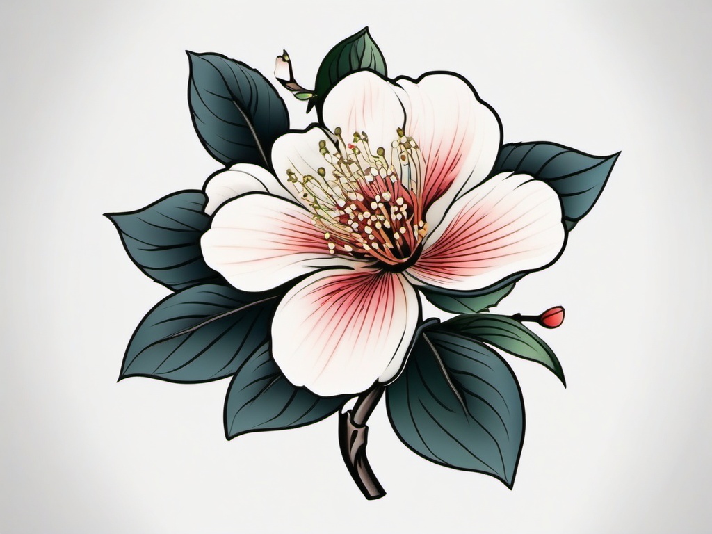 Japanese Flower Blossom Tattoo - Traditional Japanese flower blossom tattoo.  simple color tattoo,white background,minimal