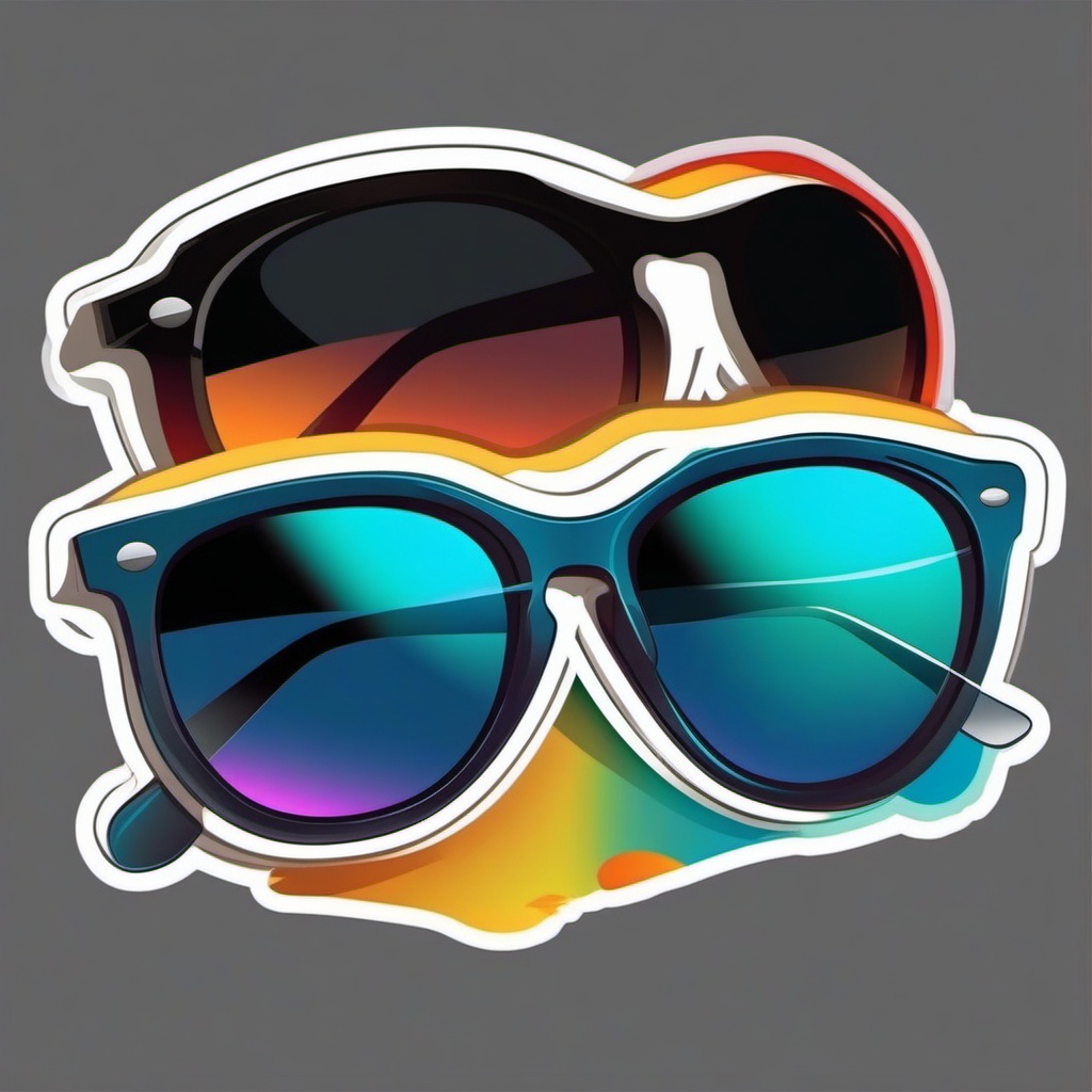 Sunglasses with Reflection Sticker - Sunglasses with a reflective surface, ,vector color sticker art,minimal