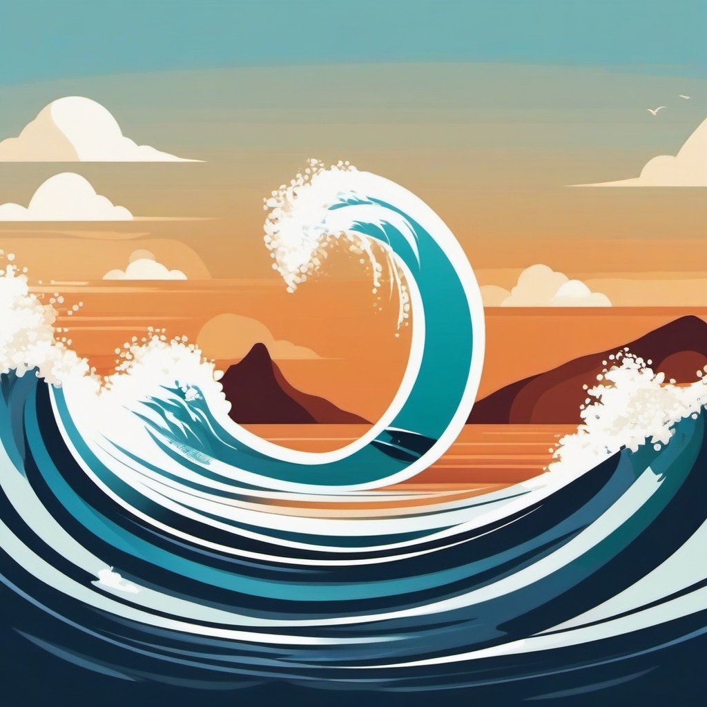 Surfboard Clipart - A surfboard catching a wave in the ocean.  color vector clipart, minimal style