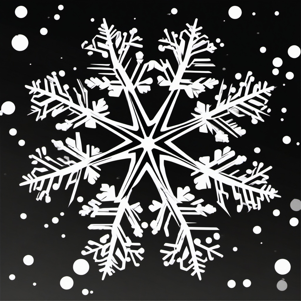 Snowflake black and white in a snowstorm clipart  simple, 2d flat