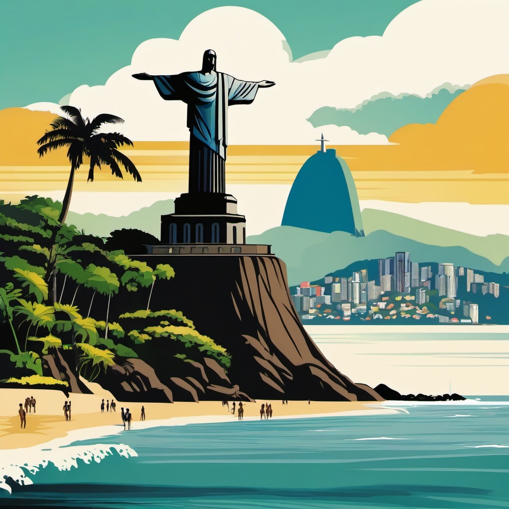 Rio de Janeiro clipart - Christ the Redeemer and Copacabana Beach,  color vector clipart