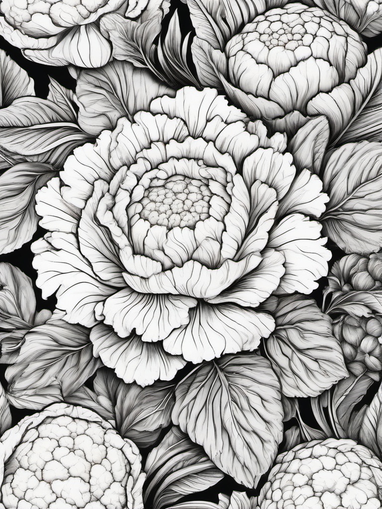 Vegetable Coloring Pages - Cauliflower with detailed florets  simple coloring pages