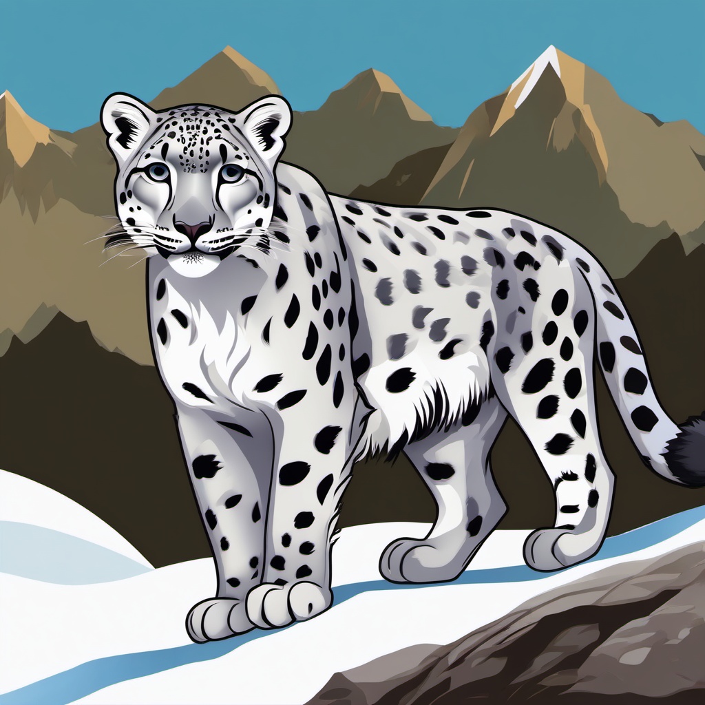 Cute Snow Leopard in the Himalayan Peaks  clipart, simple