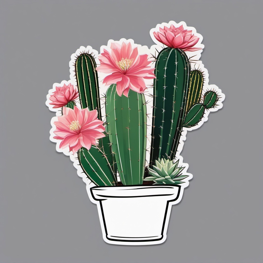 Cactus flowers in bloom sticker, Blooming , sticker vector art, minimalist design