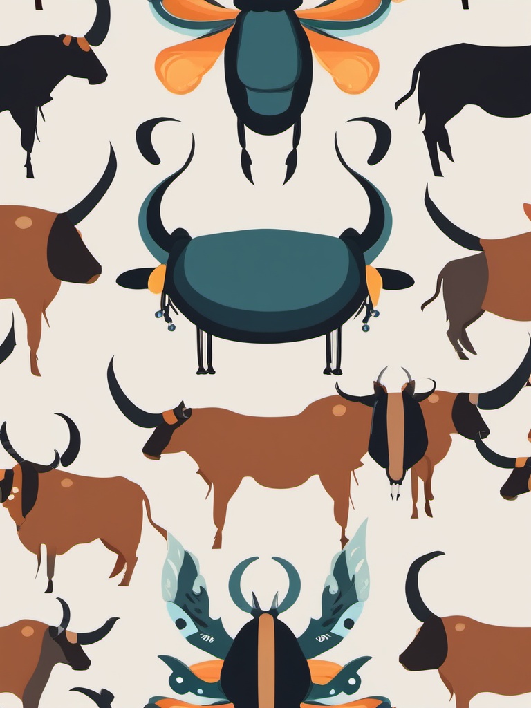 Ox Beetle Clip Art - An ox beetle with horn-like projections,  color vector clipart, minimal style