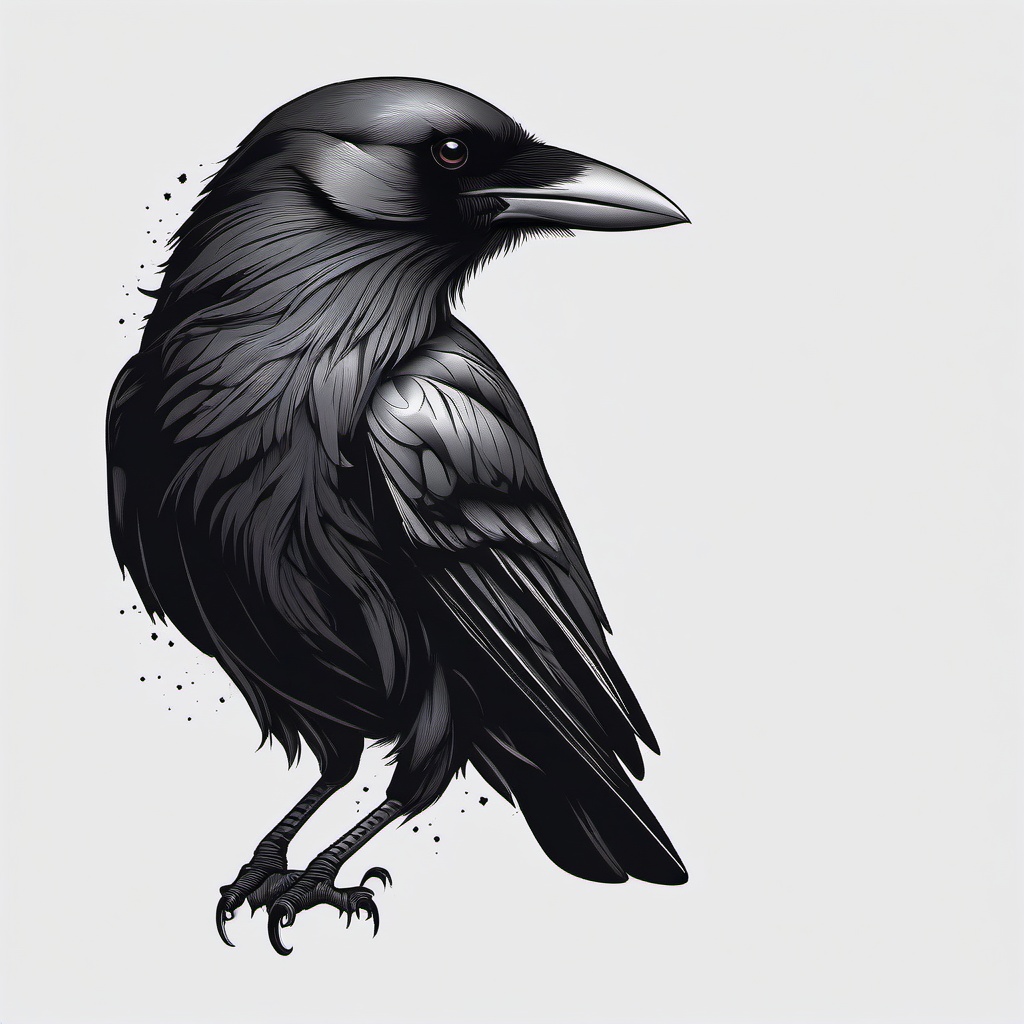 Crow Tattoo - Gothic crow design  minimal tattoo design, white background