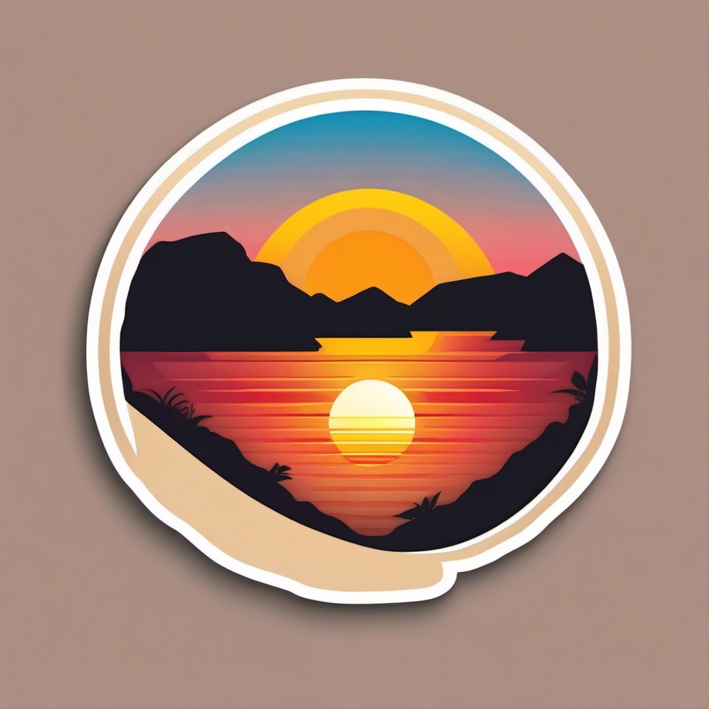 Sunrise Sticker - The sun rising over the horizon, ,vector color sticker art,minimal