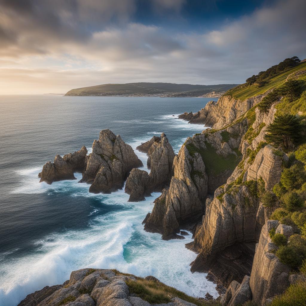 galician coastline mysteries - illustrate the mysteries of galicia's coastline, with hidden coves, rugged cliffs, and maritime legends. 