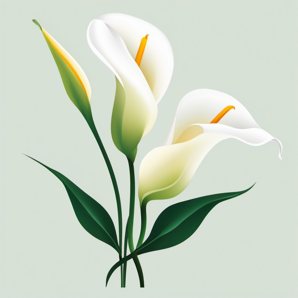 Calla Lily Clip Art - Elegant white calla lilies with trumpet-shaped blossoms,  color vector clipart, minimal style