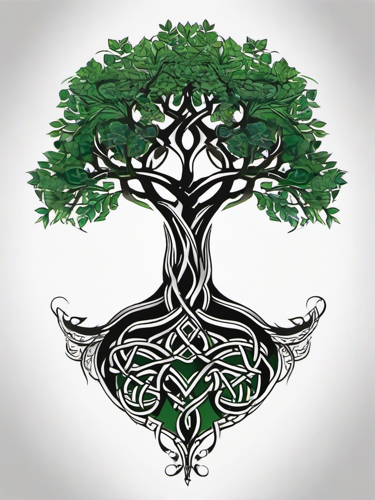 celtic tree tattoo designs  simple color tattoo,minimal,white background