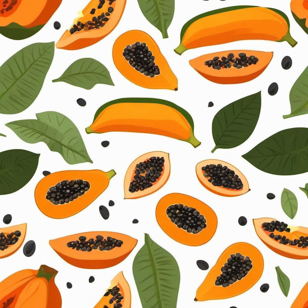 Papaya Clipart - Exotic and orange papaya with black seeds.  color vector clipart, minimal style