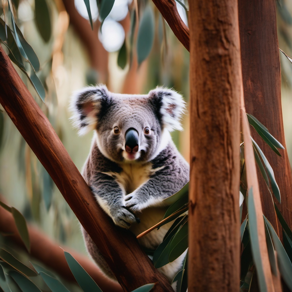 Cute Koala Navigating an Australian Eucalyptus Grove 8k, cinematic, vivid colors