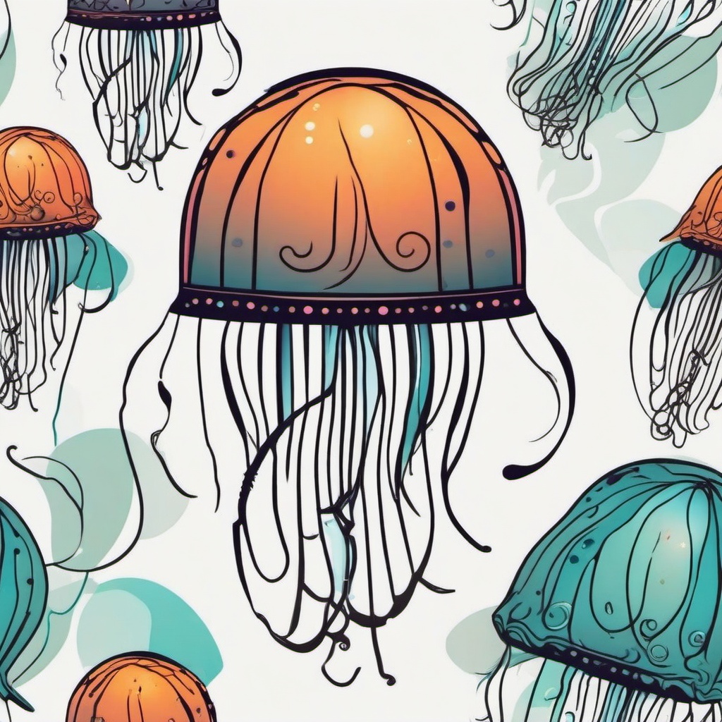 Cartoon Jellyfish Tattoo - Add a whimsical and playful touch to your jellyfish design.  minimalist color tattoo, vector