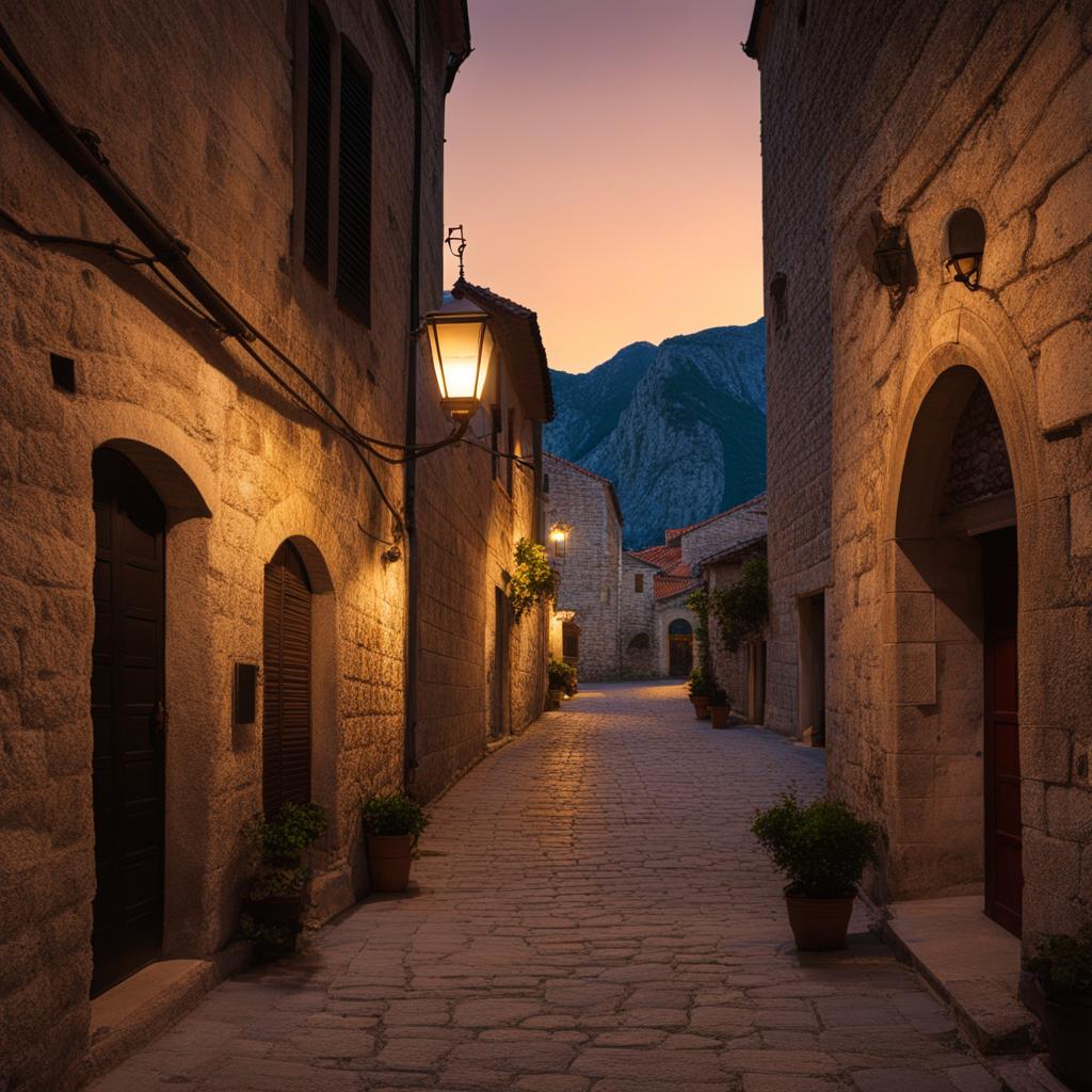 kotor, montenegro - illustrate the medieval charm of kotor's old town, with its ancient walls and narrow streets under the moonlight. 