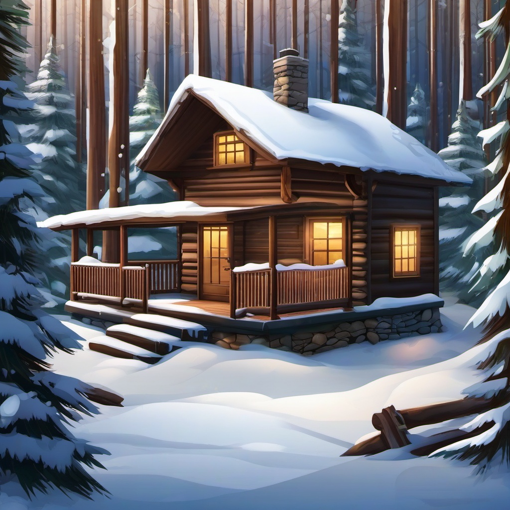 Snow clipart - cozy cabin in a snowy forest  