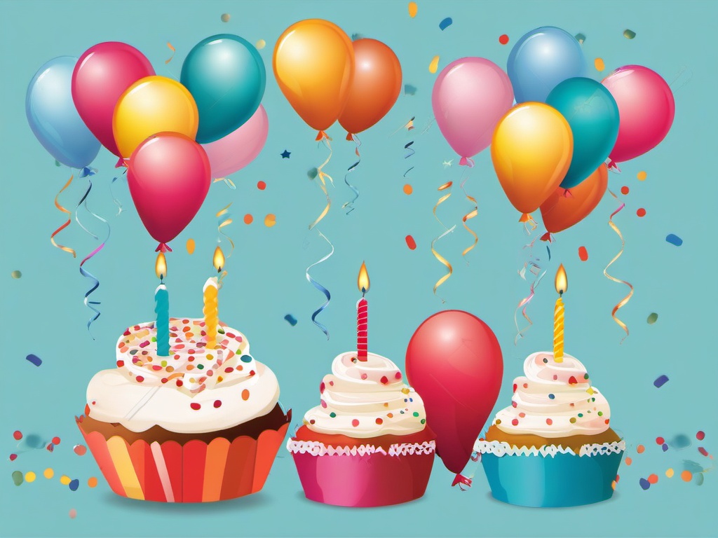 Happy Birthday clipart - balloons and confetti  