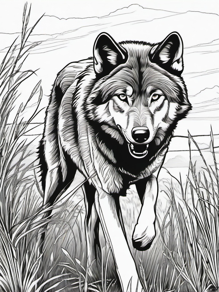 Wolf Coloring Pages - Wolf in mid-run across a grassy plain  simple coloring pages