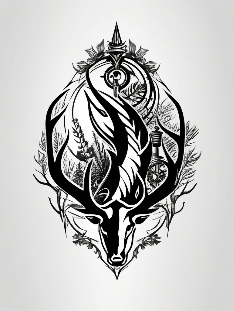 hunting and fishing tattoo ideas  simple color tattoo,minimal,white background