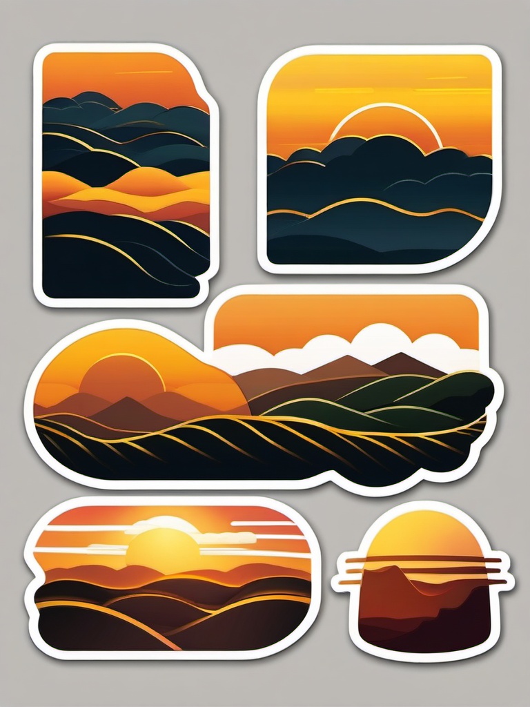 Sunset over Rolling Hills Emoji Sticker - Golden glow over undulating landscapes, , sticker vector art, minimalist design