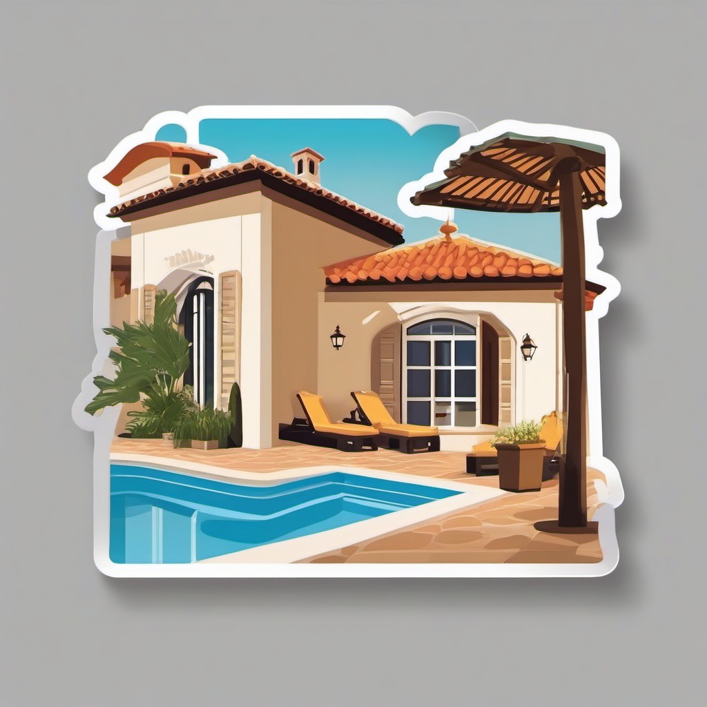 Spanish Villa Sticker - Convey the Mediterranean allure with the warm and Spanish villa sticker, , sticker vector art, minimalist design