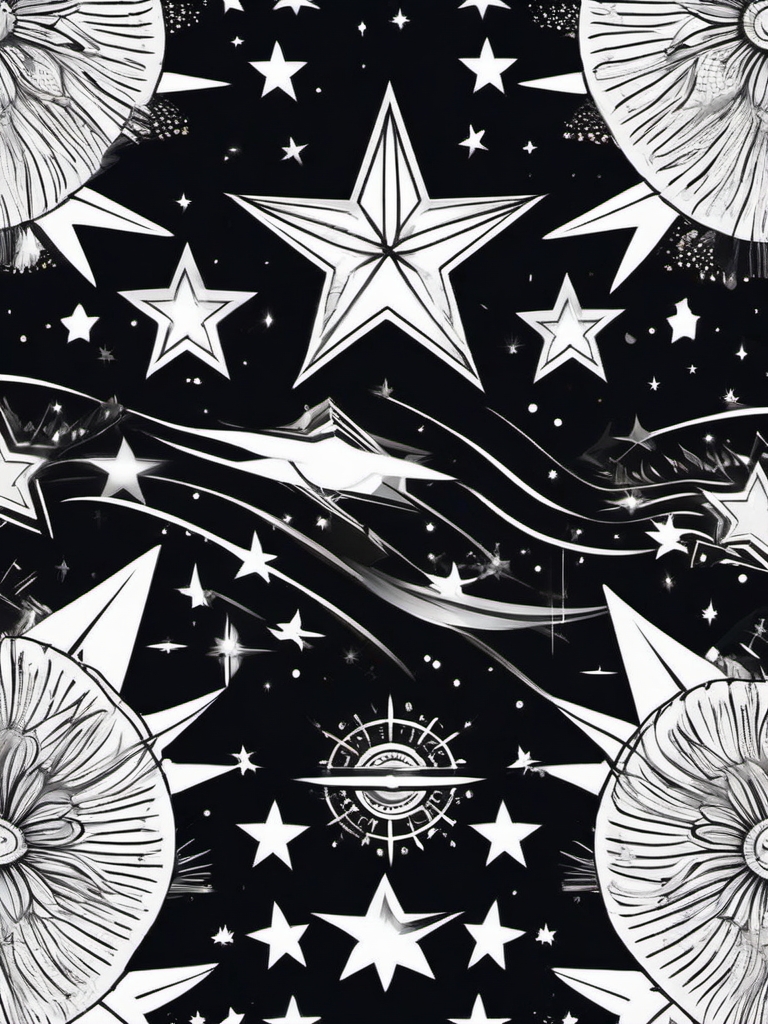 Star tattoo designs: Cosmic patterns and stars creating an everlasting and captivating visual.  color tattoo style, minimalist, white background