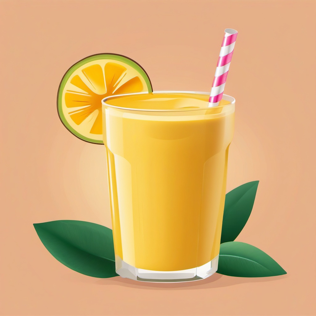 Mango Smoothie with Straw Clipart - A mango smoothie with a straw.  color vector clipart, minimal style