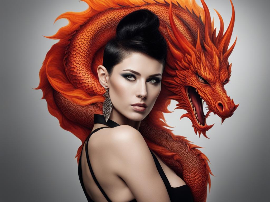 lady with the dragon tattoo - volupuous woman with the tattoo of a fiery dragon 