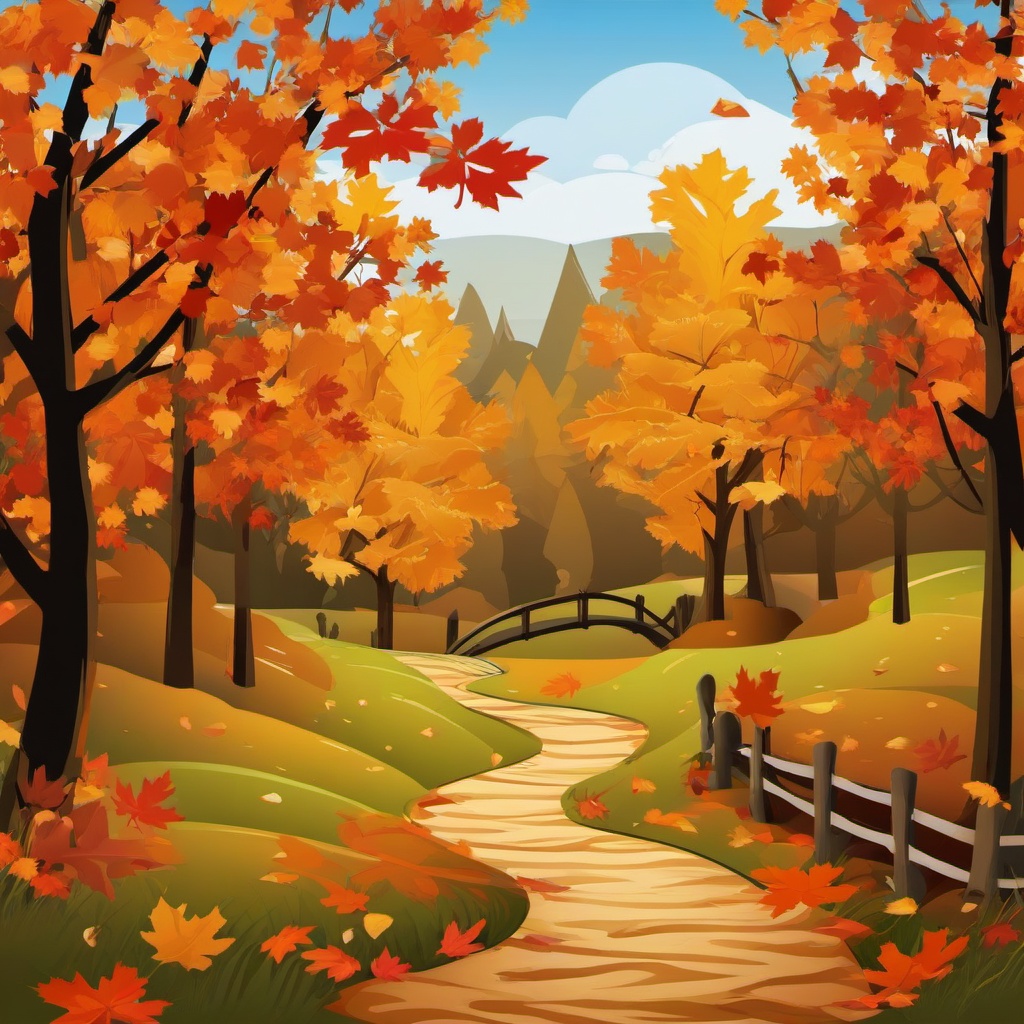 Fall clipart - fall scenery with a winding path  