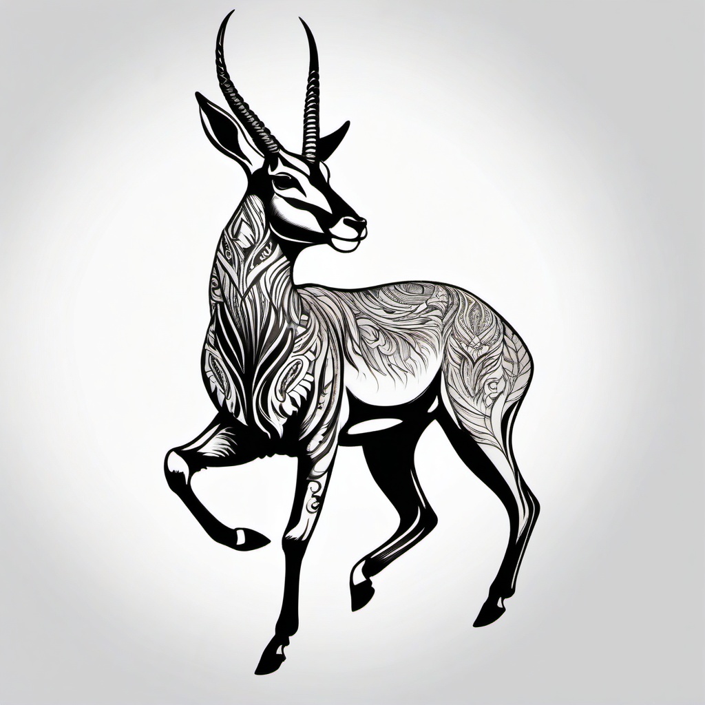 Gazelle tattoo, Graceful gazelle tattoo, signifying speed and agility. , tattoo color art, clean white background