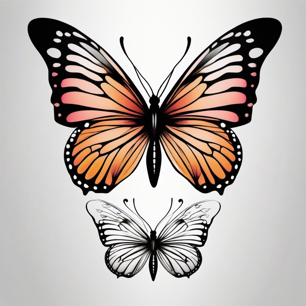 butterfly tattoo style  simple color tattoo, minimal, white background