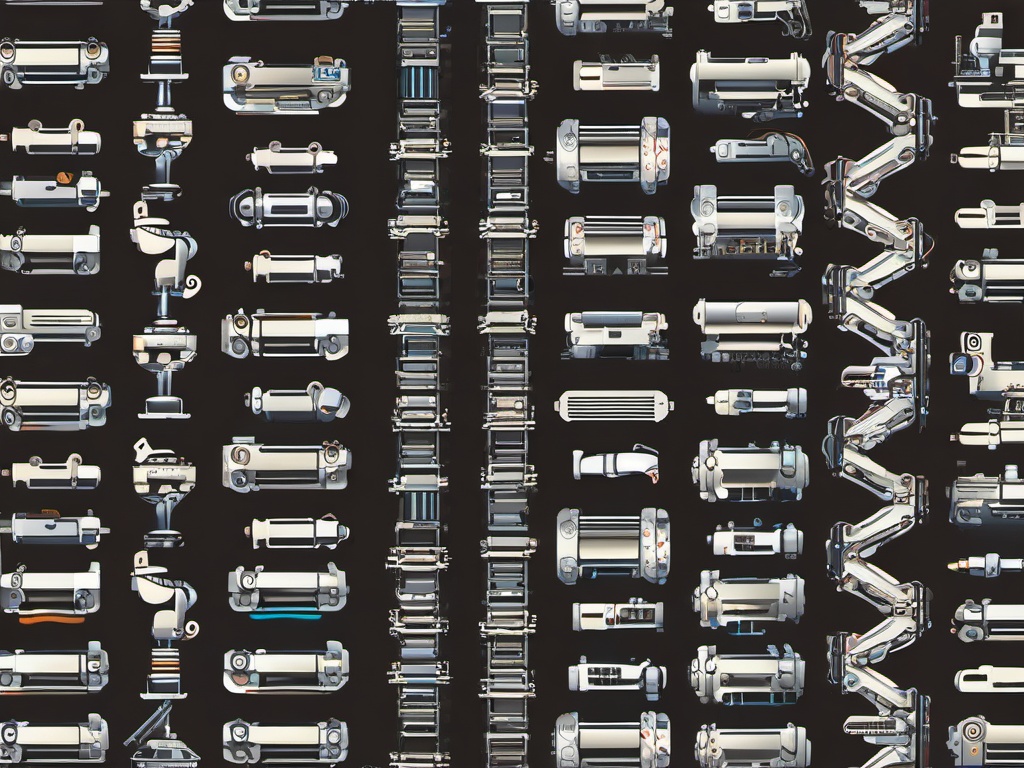 Robotic Arm Assembly clipart - Assembly line with robotic arms, ,vector color clipart,minimal