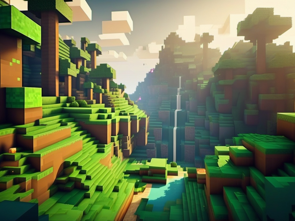 Minecraft Background - Blocky Adventure in the Overworld  wallpaper style, intricate details, patterns, splash art, light colors