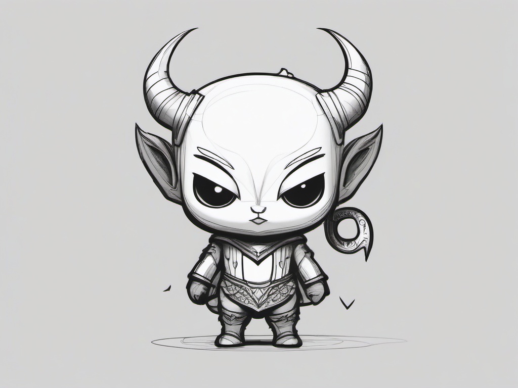 drawing of a cute demon character  minimal rough sketch scribbles,doodles,black and white