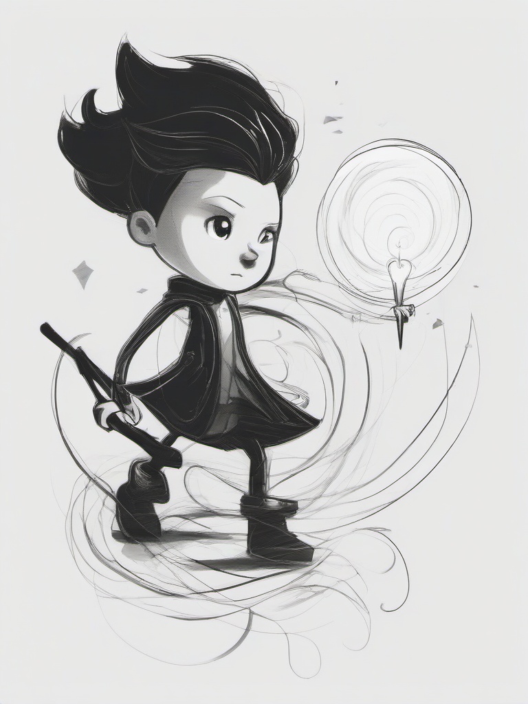 drawing of a character with magical powers  minimal rough sketch scribbles,doodles,black and white