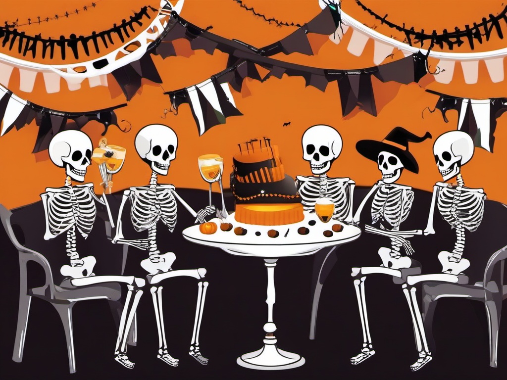 Happy Halloween clipart - skeletons at a party  clipart