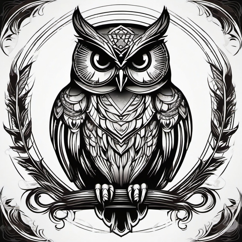 Illuminati Owl Tattoo - Infuse mystery and symbolism with an Illuminati-inspired owl tattoo.  simple color tattoo,vector style,white background