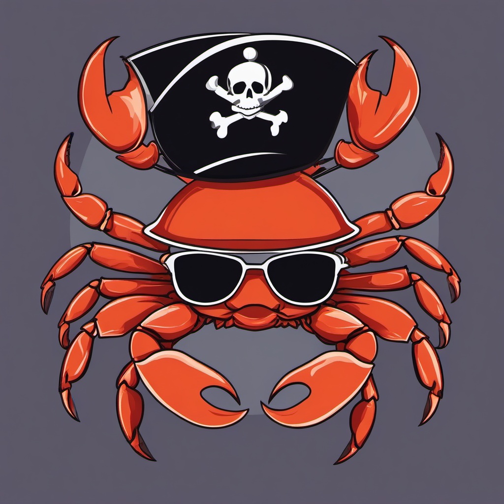 Crab clipart - crab in a pirate hat on a ship  color,minimalist,vector clipart