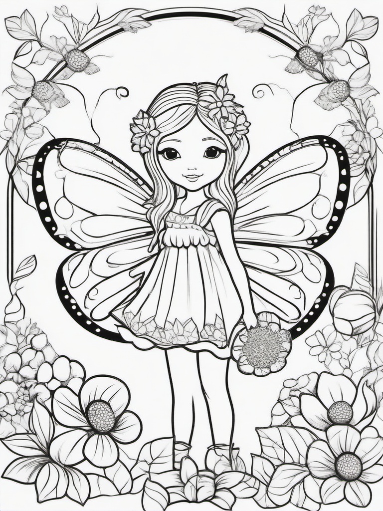 Fairy and Ladybugs Coloring Pages - Fairy Surrounded by Friendly Ladybugs  minimal black outline printable sheet, coloring page