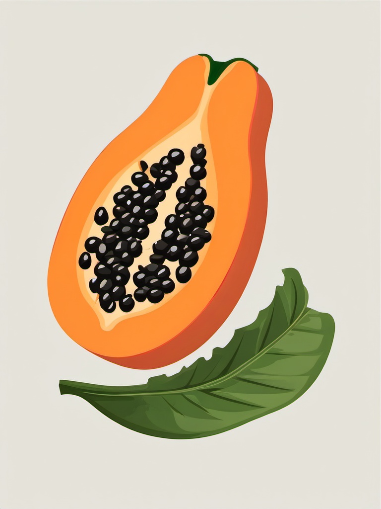 Papaya Clipart - Exotic and orange papaya with black seeds.  color vector clipart, minimal style