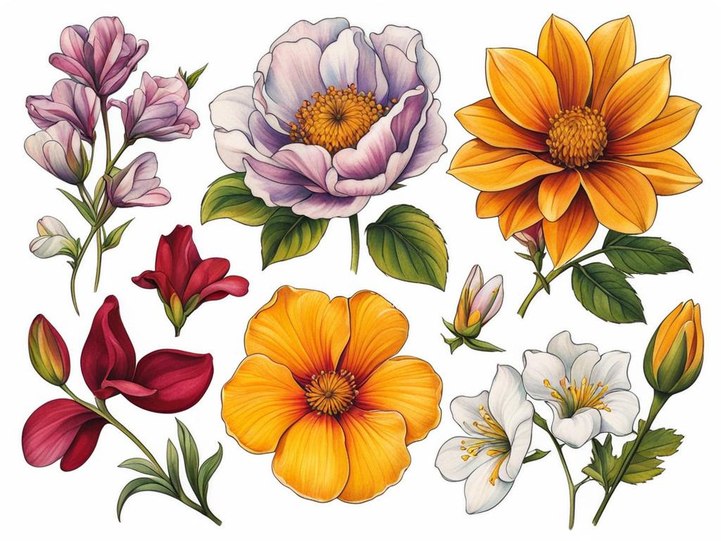 September birth flower tattoo, Tattoos representing the birth flower for the month of September.  vivid colors, white background, tattoo design