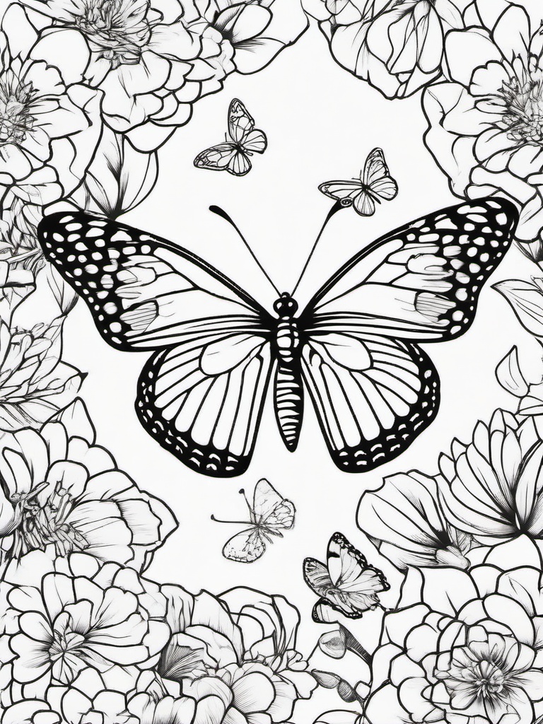 Butterfly with Flowers Coloring Pages - Colorful Butterflies Surrounded by Blooms  minimal black outline printable sheet, coloring page