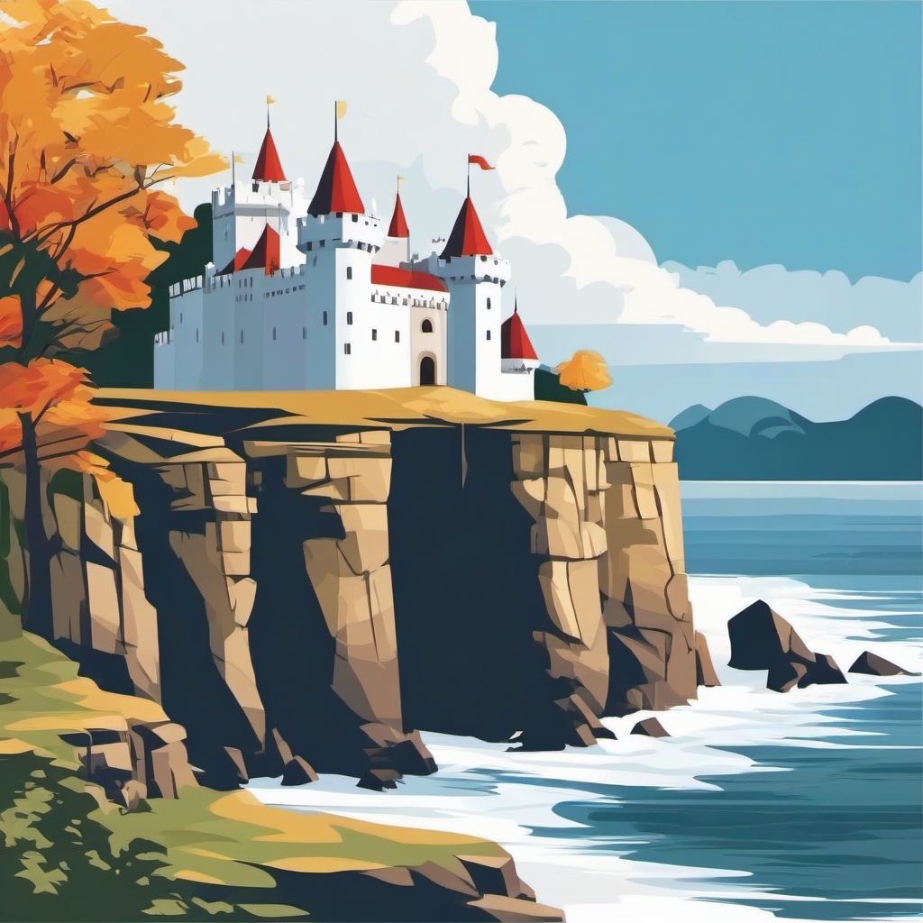 Castle sitting on a cliff edge clipart.  vector style illustration, white background