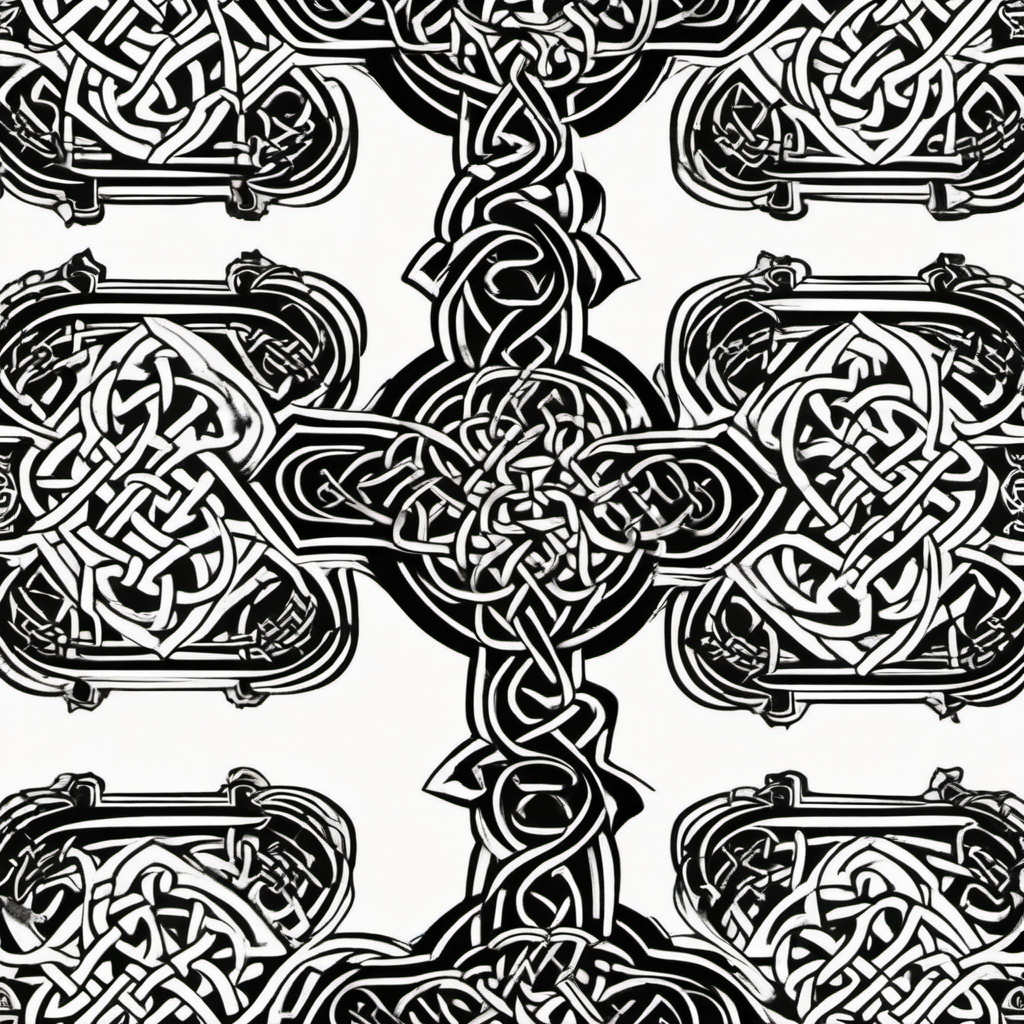 Celtic Cross Tattoo-traditional and ornate Celtic cross design with intricate knotwork patterns. Colored tattoo designs, minimalist, white background.  color tatto style, minimalist design, white background