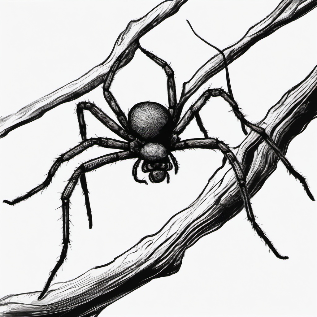 drawing of a spider hanging from a branch  minimal rough sketch scribbles,doodles,black and white