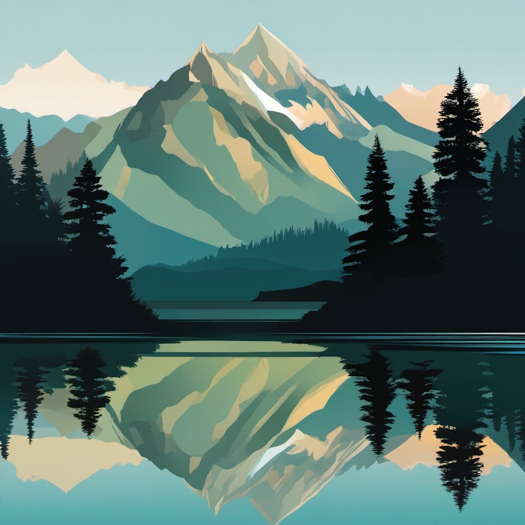 Mountain Reflection clipart - Reflecting in a mountain lake, ,vector color clipart,minimal