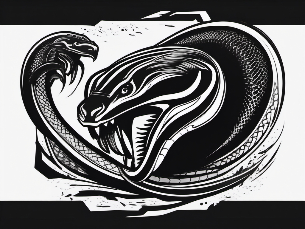 Black mamba with fangs ink. Symbols of danger.  minimalist black white tattoo style