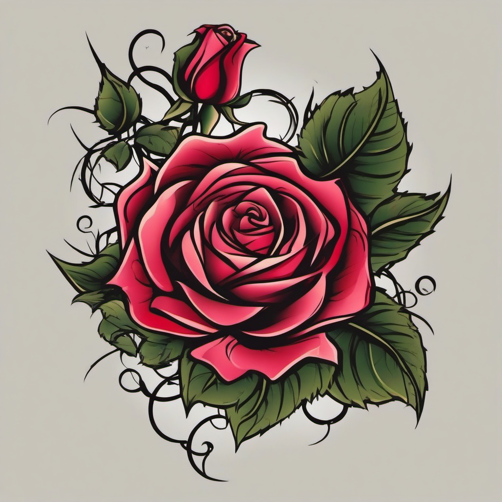 rose vines with thorns tattoo  simple vector color tattoo